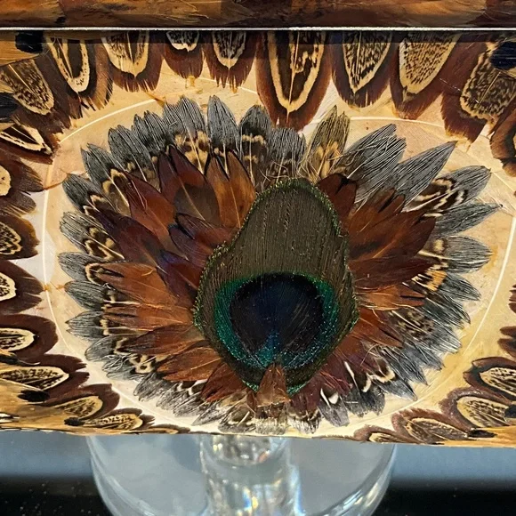 VTG Outdoor Forest Fairytale Wedding Feather Frame Bag Woodsy Bride Brown Blue - Picture 8 of 16